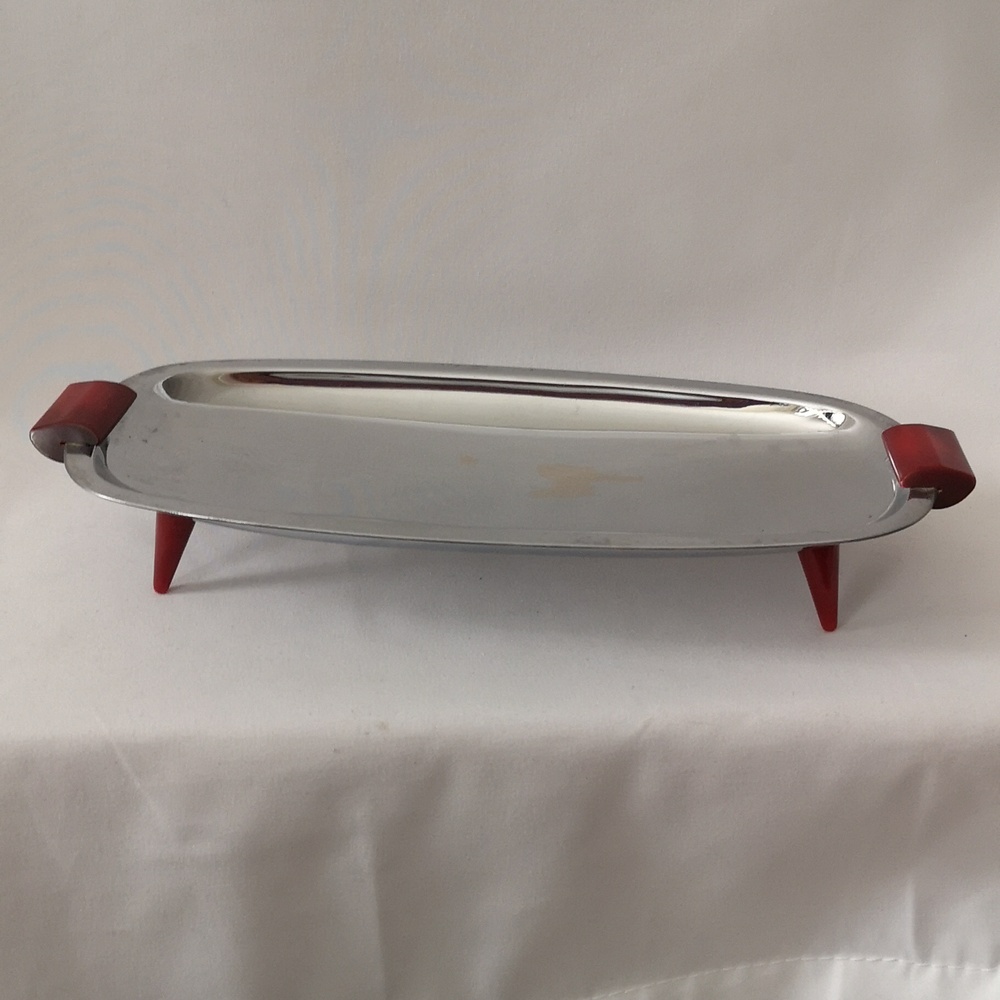 Fantastic & Fun MCM Trinket Catch-all Tray w Dark Cherry Bakelite Handles & Legs